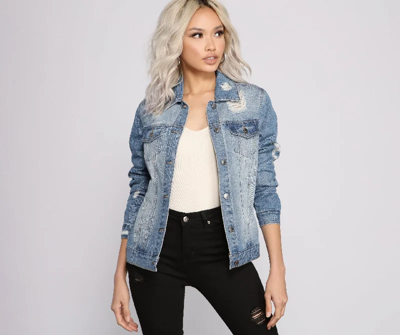 Distressed Details Denim Jacket