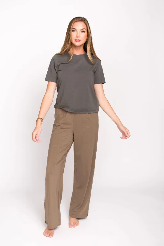 Jamie Foldover Waist Wide Leg Lounge Pants in Olive