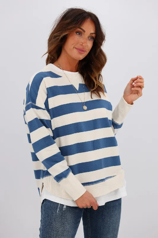 Foxwood Striped Delilah Crew Denim Blue