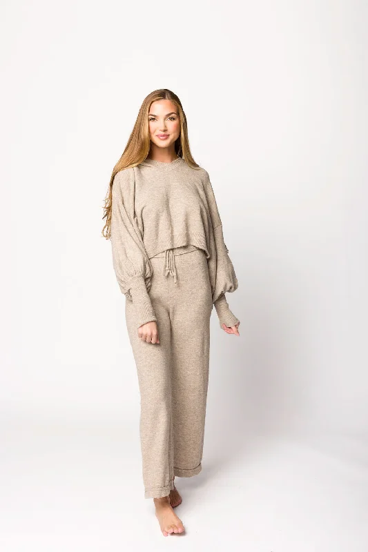 Trix Hoodie Pullover Sweater Top and Pants Set in Mocha