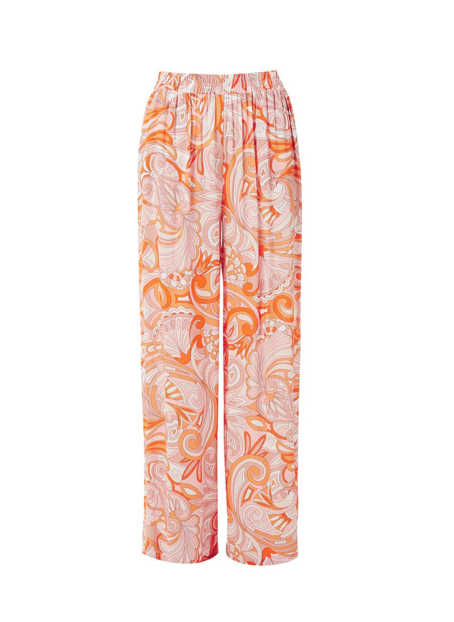 Olivia Elastic Waist Straight Leg Pants Mirage Orange