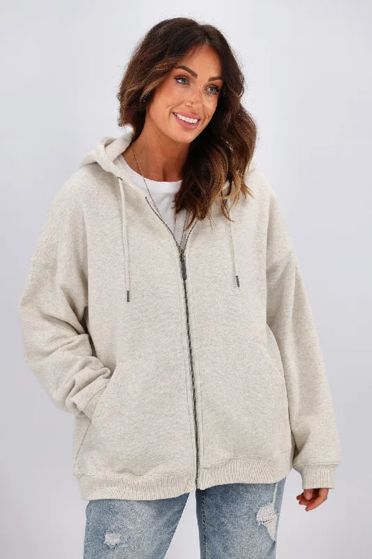 Silent Theory Oversized Zip Thru Hoody Oatmeal