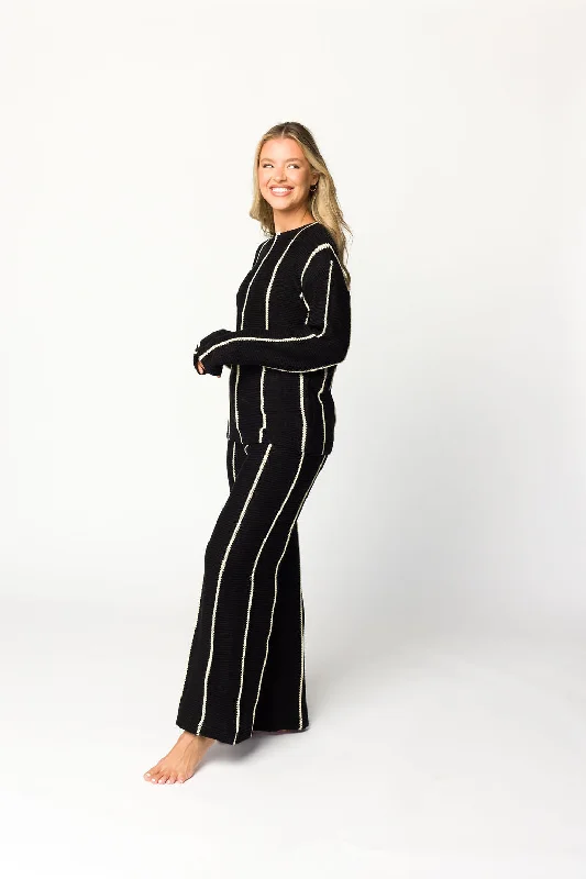 Ashlyn Stripe Sweater and Pants Set in Black/Cream