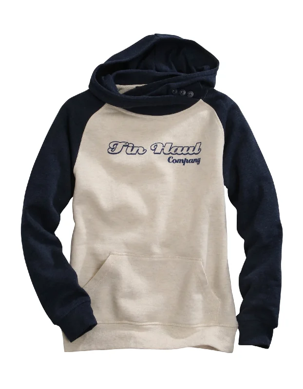 Tin Haul Womens Oatmeal/Navy Cotton Blend Retro Logo Hoodie