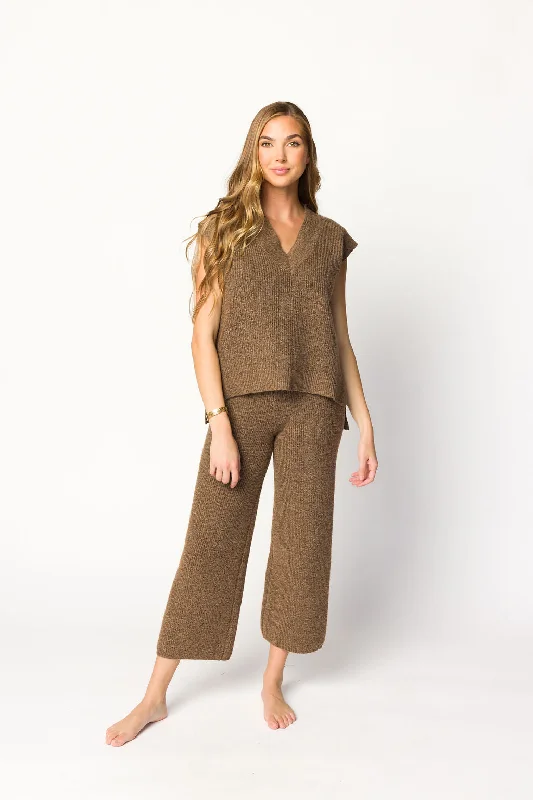 Anna Sweater Vest Top and Pants Set in Brown