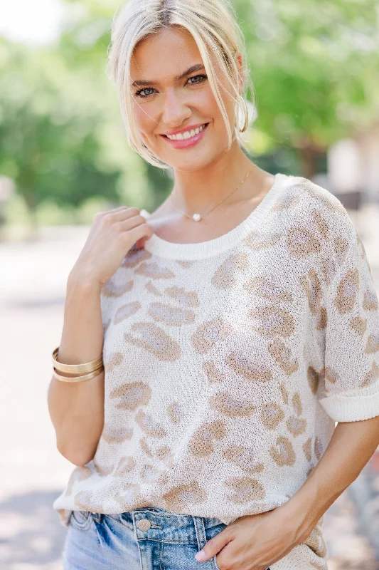 All The Feelings Ecru White Leopard Sweater