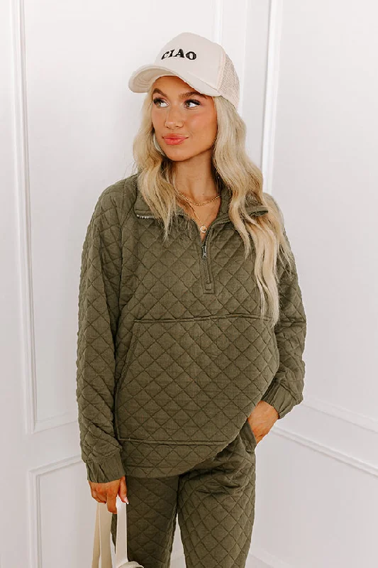 Paris Mornings Quilted Sweater In Dark Sage