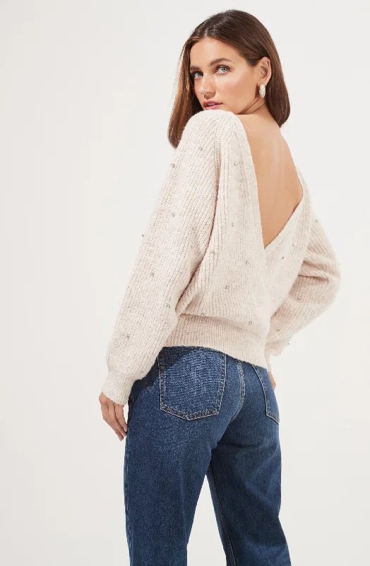 Serena Open Back Rhinestone Embellished Sweater