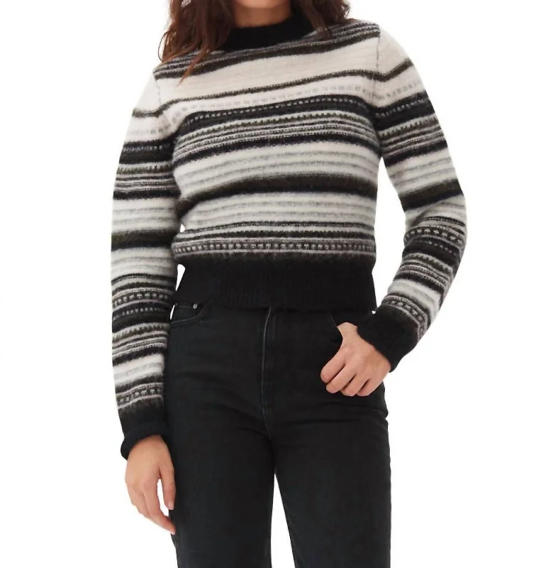 Soft Wool Stripe O-Neck Sweater In Black