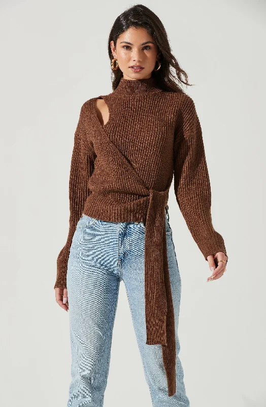 Sora Mock Neck Cutout Tie Waist Sweater