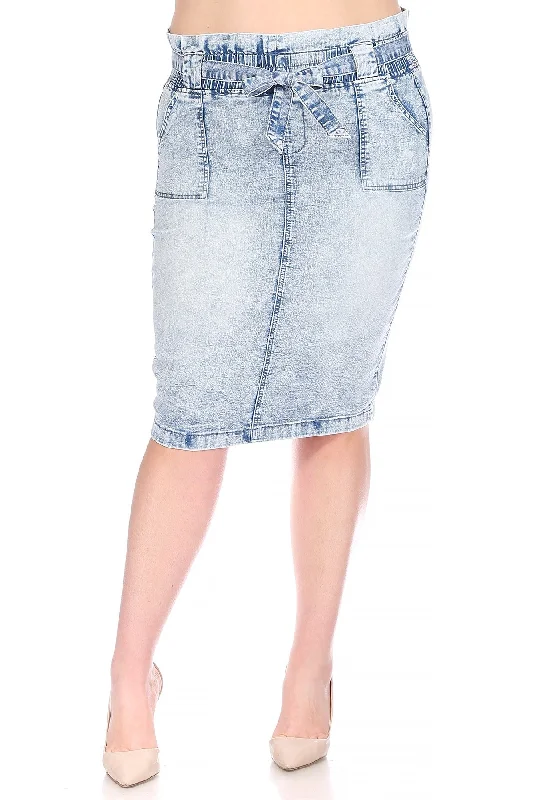 Front Belted Denim Skirt (Acid Wash) - FINAL SALE