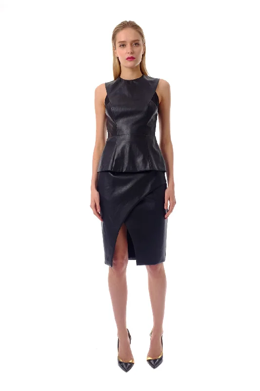 Lori Split Front Leather Skirt