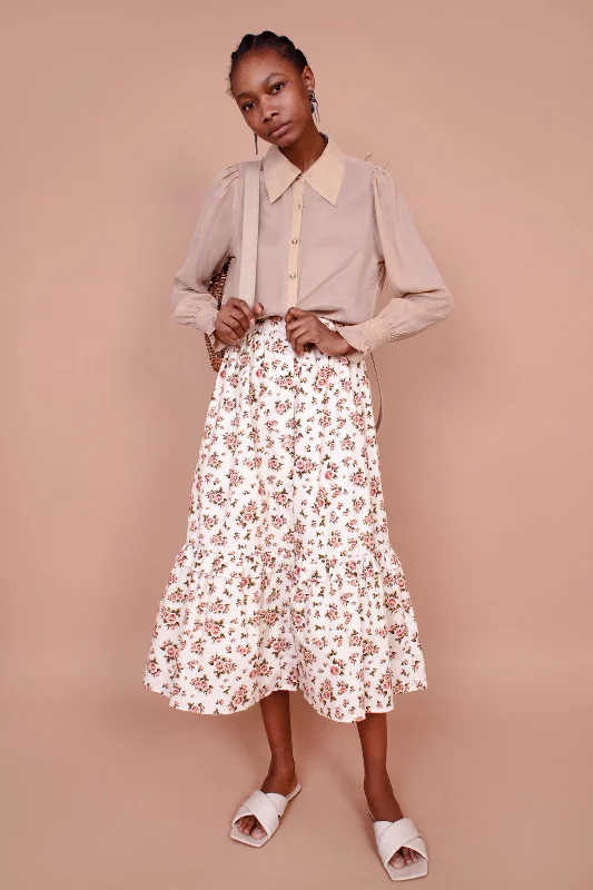 MAGNOLIA Roses-Print Cotton Midi-Skirt