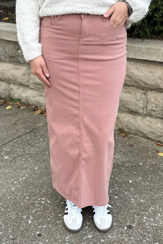 Taylee Denim Maxi Skirt in Burlwood