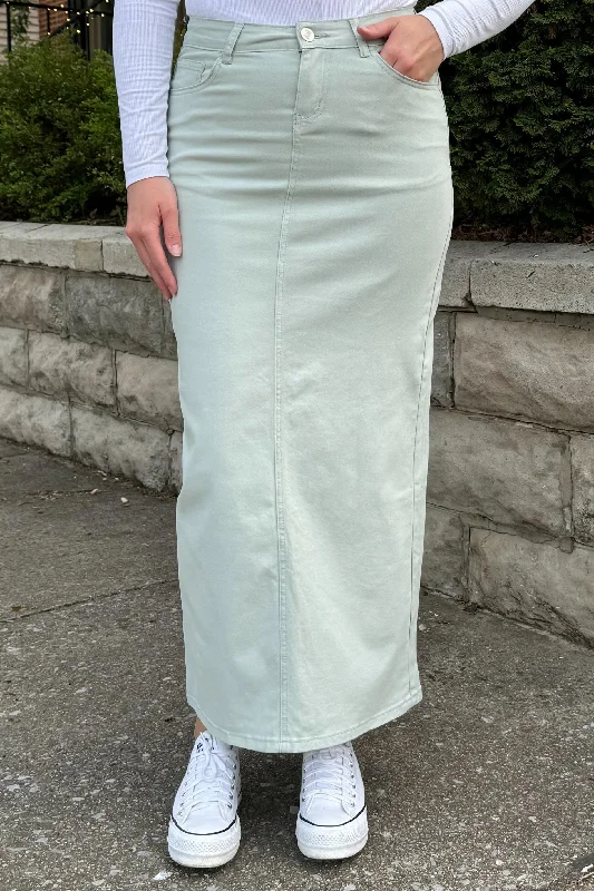 Taylee Denim Maxi Skirt in Sage (FINAL SALE)