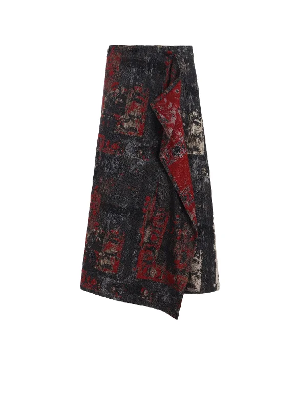 FLORAL JACQUARD WRAP FLARE SKIRT