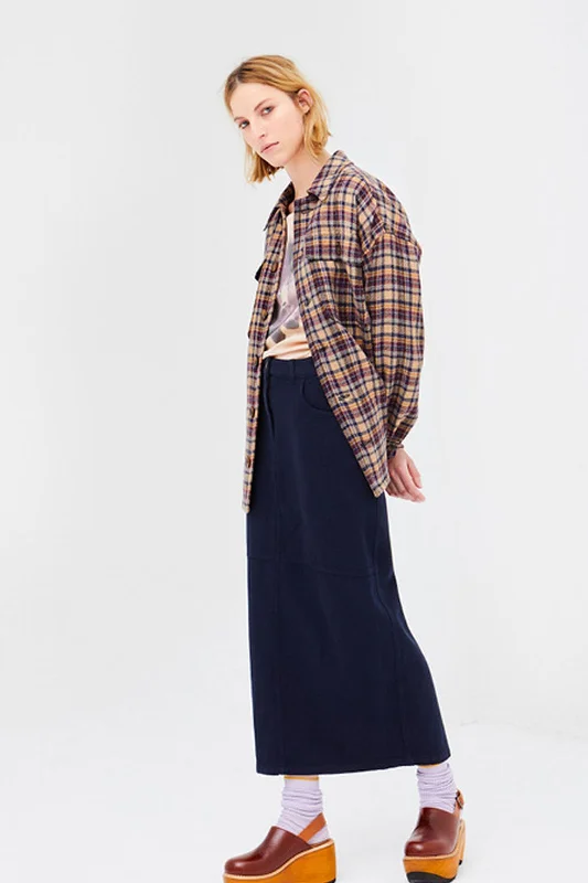 Washed Twill Cotton Long Skirt