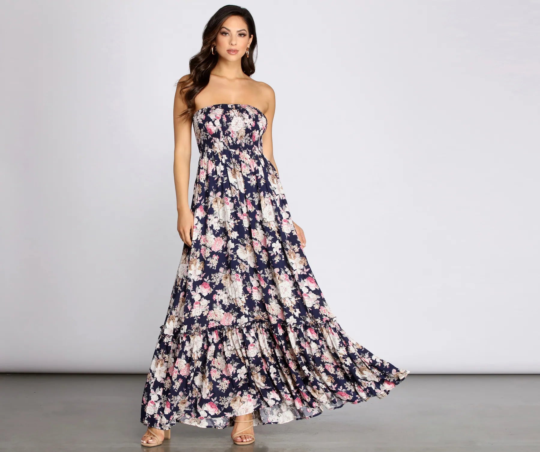 Getaway Girl Floral Smocked Tube Maxi Dress