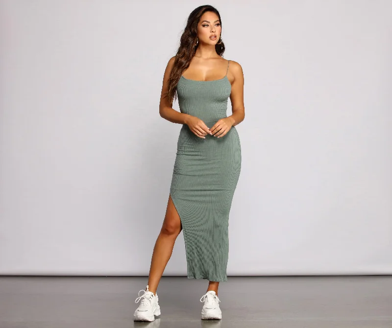 Good Vibes Basic Ribbed Knit Maxi Dress