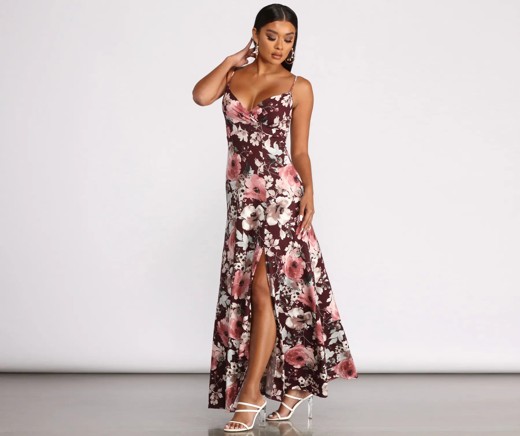 High Slit Floral Knit Maxi Dress