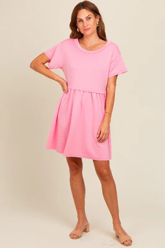 Pink Cut Edge Short Sleeve Dress