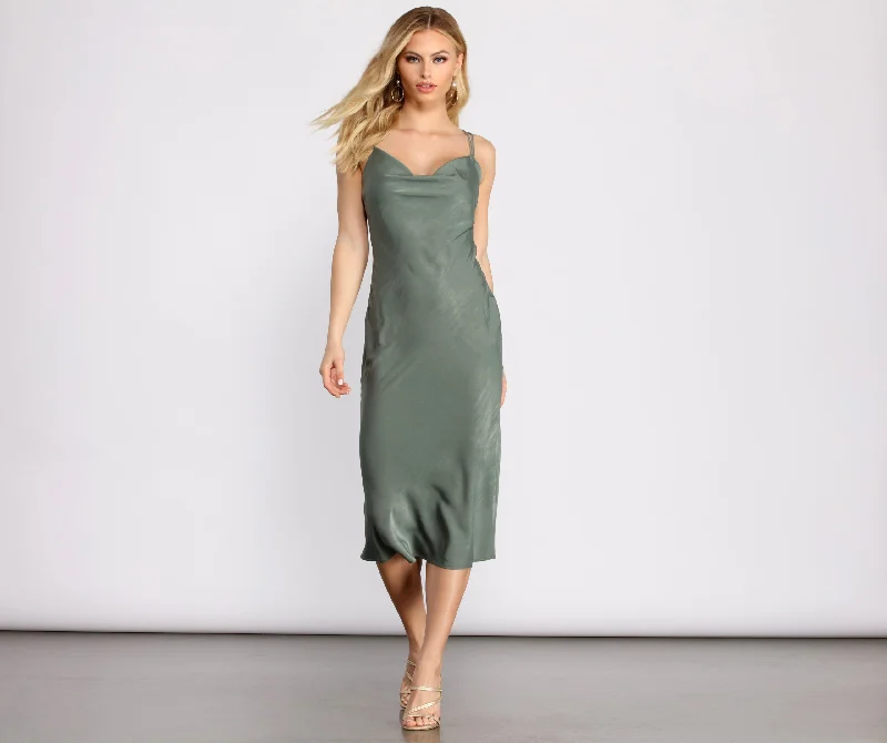 Sleek Ya Out Cowl Neck Midi Dress