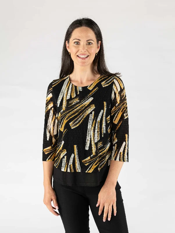 Black multi top with Round Neck