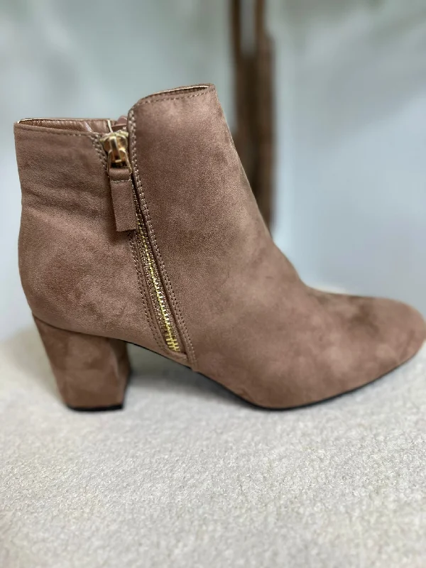 Gold Zip Ankle Boot- Beige