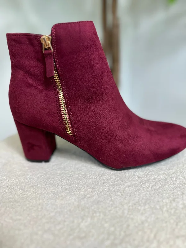 Gold Zip Ankle Boot- Wine