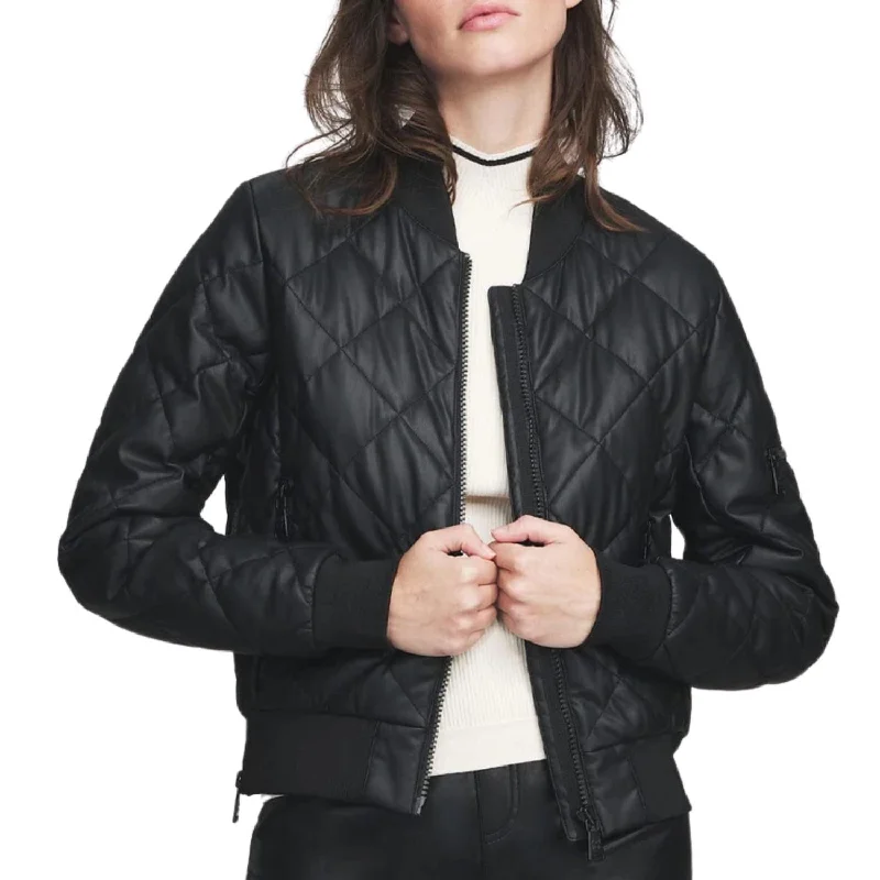 Metro Leather Bomber Jacket In Black