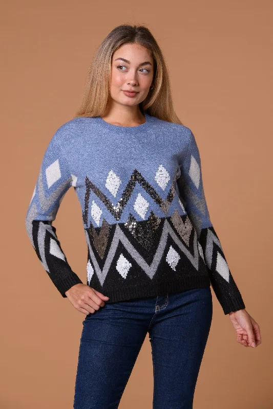 Sequin Fairisle Knit Blue