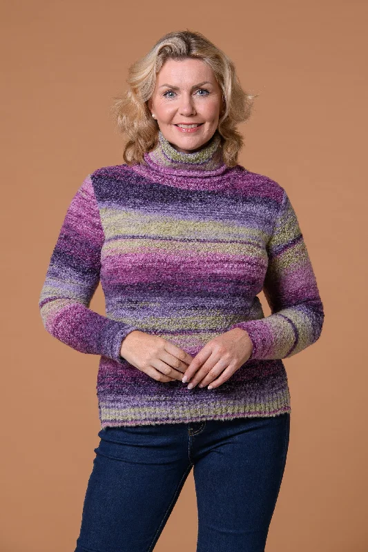 Stripe Boucle Cowl Neck Sweater Purple