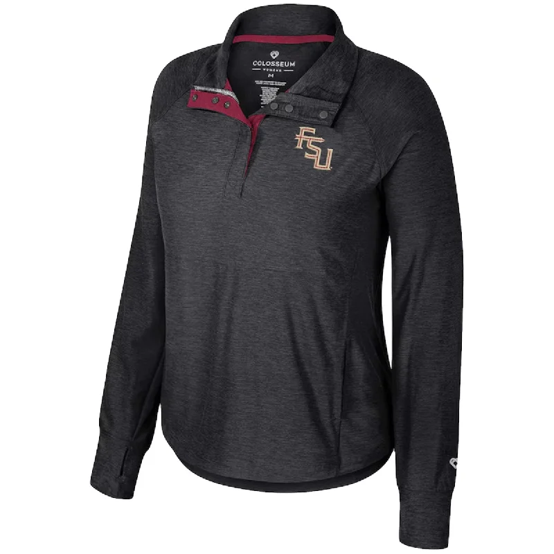 Colosseum Women's Stacked FSU Logo 1/4 Snap Windshirt - Black