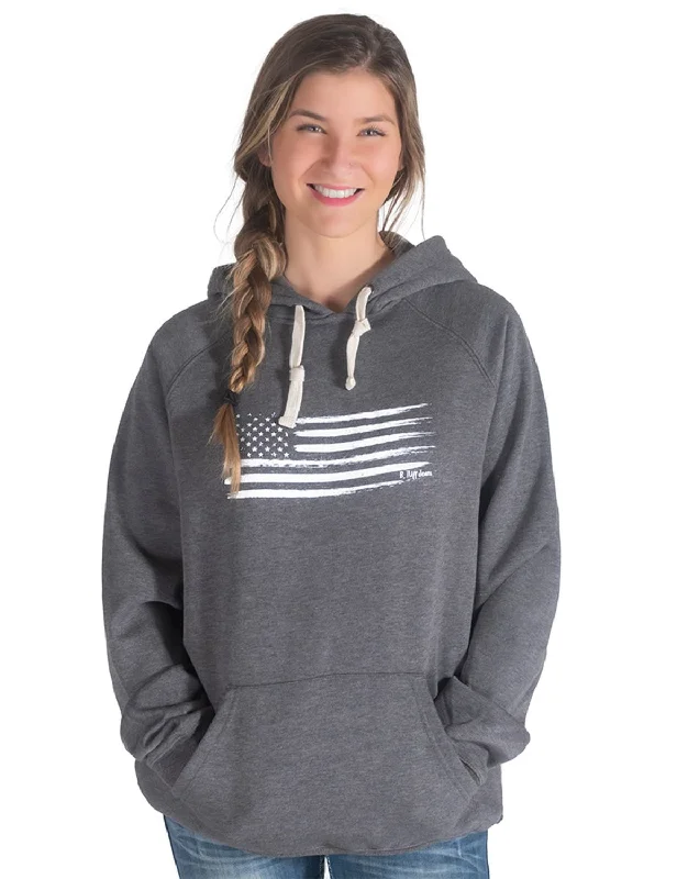 Cowgirl Tuff Womens Flag Print Charcoal Poly/Rayon Hoodie