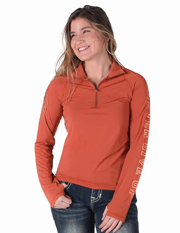 Cowgirl Tuff Womens UPF Quarter Zip Rust Nylon Softshell Jacket