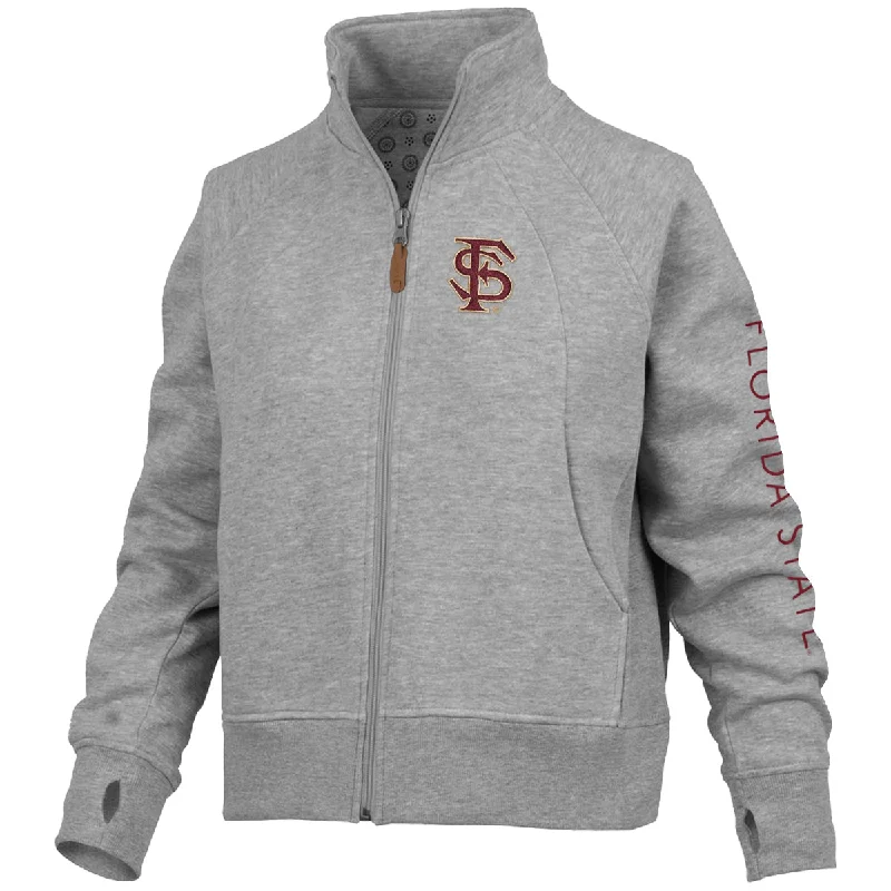 Pressbox Women's Interlocking FS/Florida State Sleeve Design Full-Zip Fleece - Heather Grey