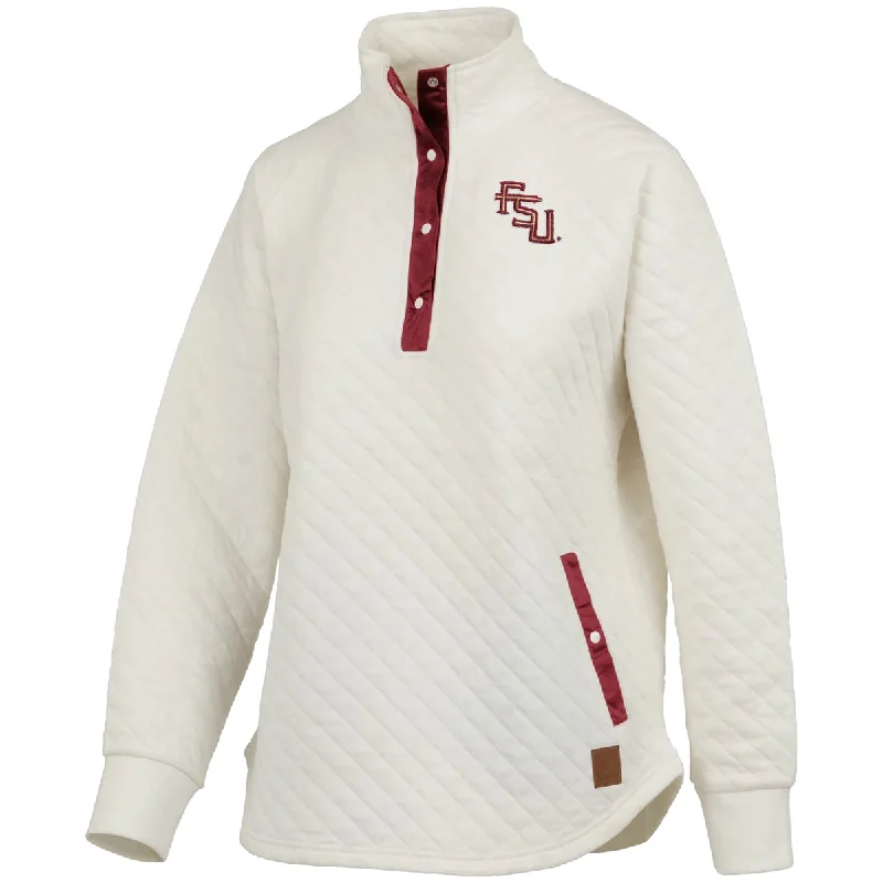 Pressbox Women's Stacked FSU Quilted Henley - Ivory