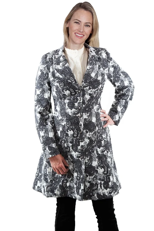 Scully Womens Black/White Polyester Damask Frock Coat