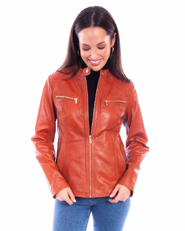 Scully Womens Cafe Racer Zip Rust Leather Leather Jacket