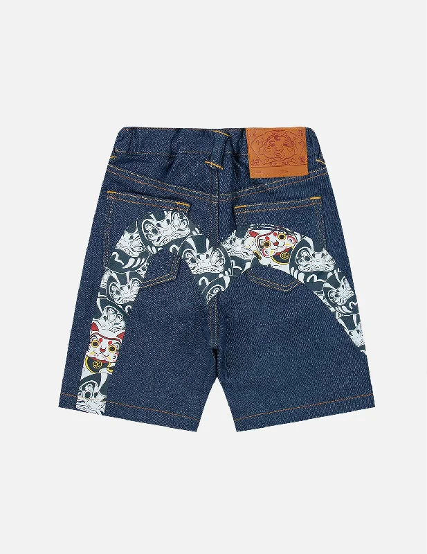 Daruma Buddies Daicock Print Denim Shorts