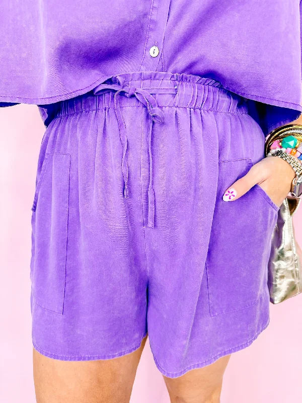 GWYN WASHED SHORTS - PURPLE