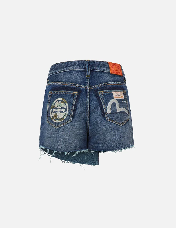 Kamon and Seagull Embroidered Denim Skort